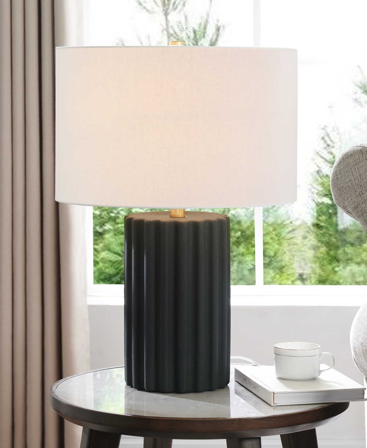 Hudson & Canal Seren 23" Ceramic Table Lamp With Fabric Shade In Black