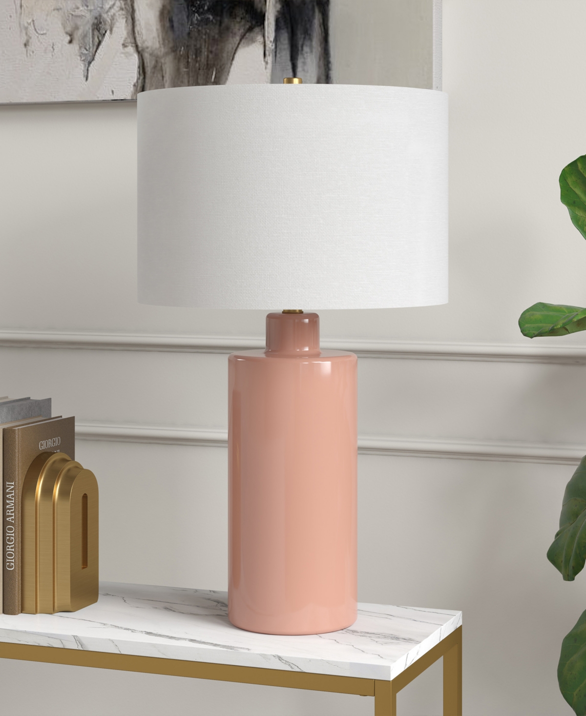 Hudson & Canal Selina 25" Ceramic Table Lamp With Fabric Shade In Pink