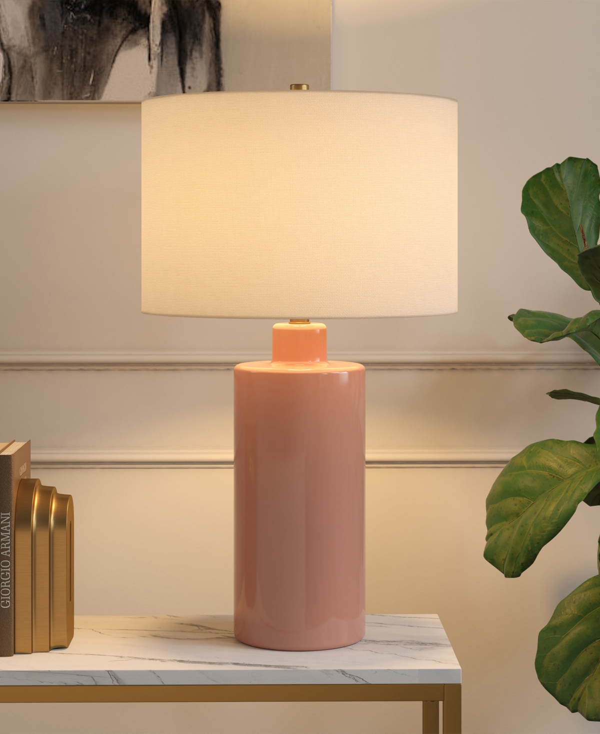 Hudson & Canal Selina 25" Ceramic Table Lamp With Fabric Shade In Pink