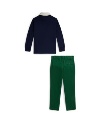 Toddler and Little 2-Piece Boys Logo Rugby Shirt Twill Pants Set
