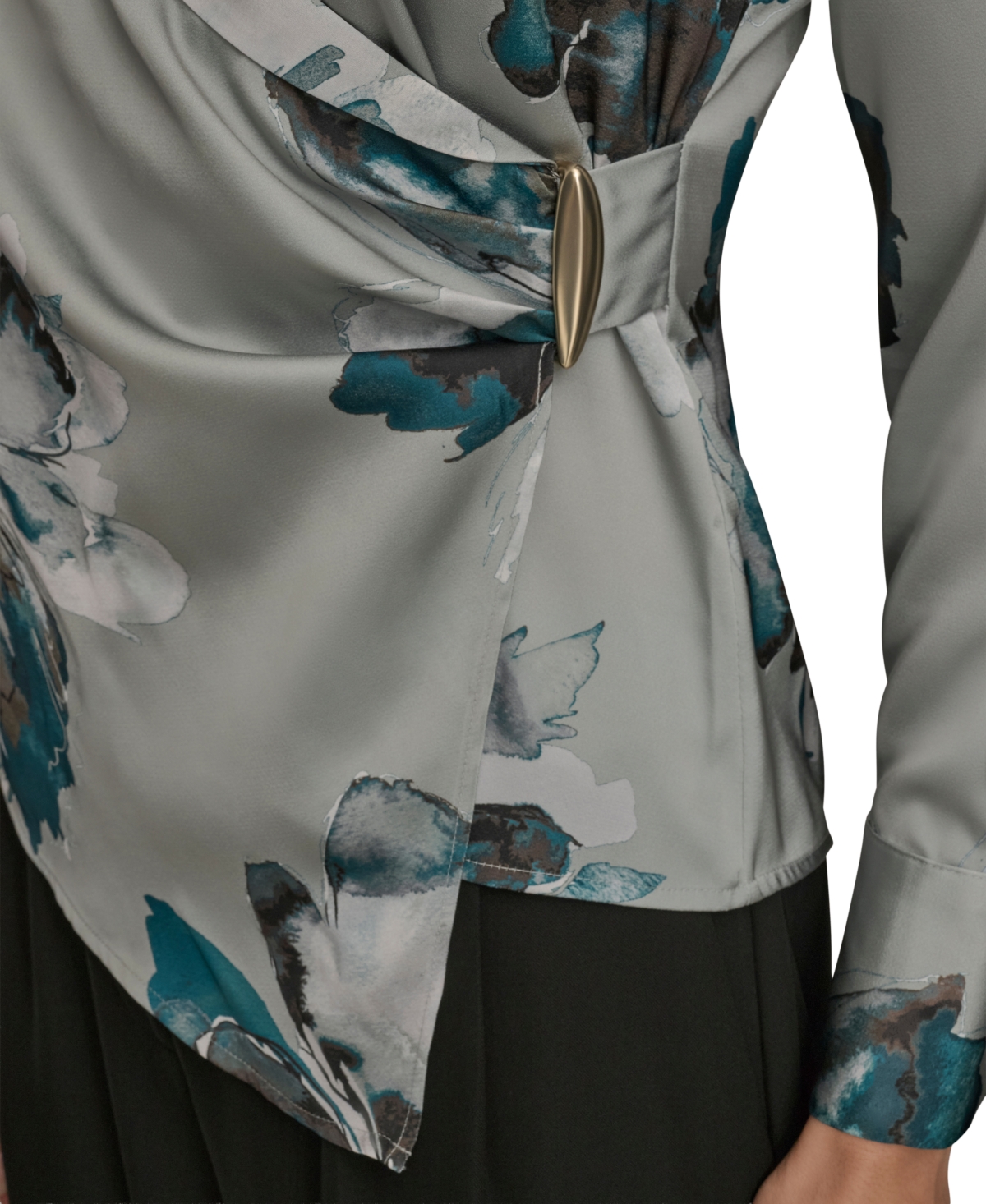 Donna Karan Women's Long-sleeve Printed Shawl-collar Blouse, Regular & Petite In Gray