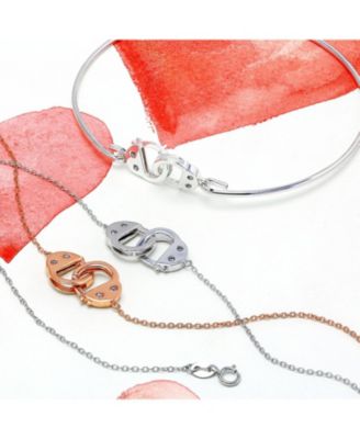 Minimalist Delicate BFF Working Lock Handcuff Bangle Bracelet CZ Accent .925 Sterling Silver