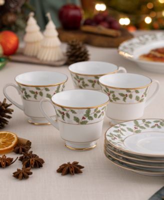 Holly & Berry Gold Set of 4 Cups, 8 oz.