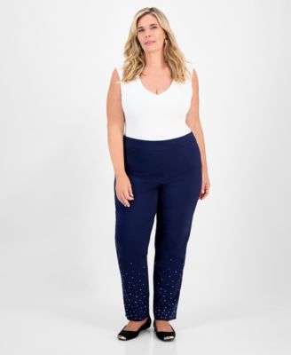 Rhinestone Pearl Embellished Pull-On Cambridge Pants