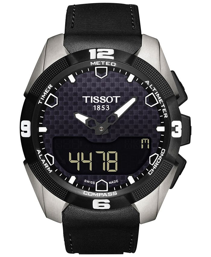 Tissot Men's Swiss Solar AnalogDigital TTouch Expert Black Leather Strap Watch 45mm