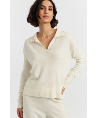 Women's Wool Cashmere Blend V Neck Collared Sweater