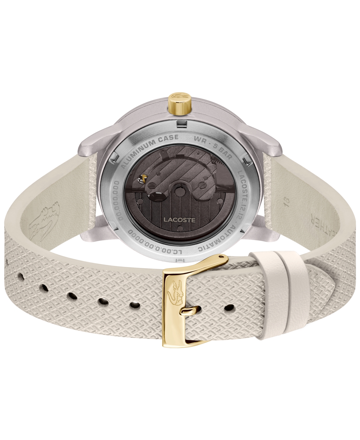 Lacoste 12.12 Automatic Off White Leather Strap Watch, 38mm In White