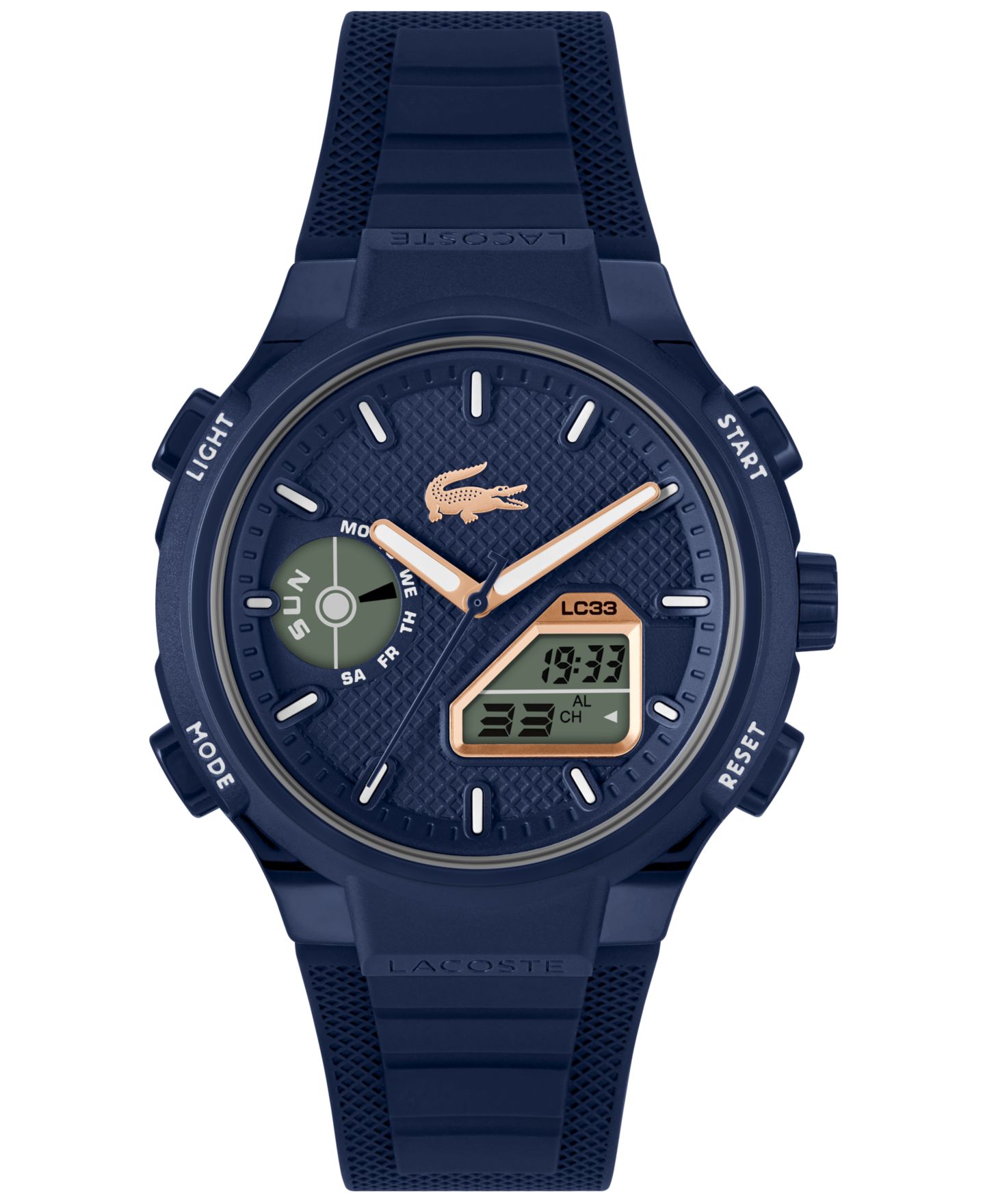 Мужские часы Lacoste LC33 Midnight Navy Silicone Strap Watch, 44.8mm — фото 1