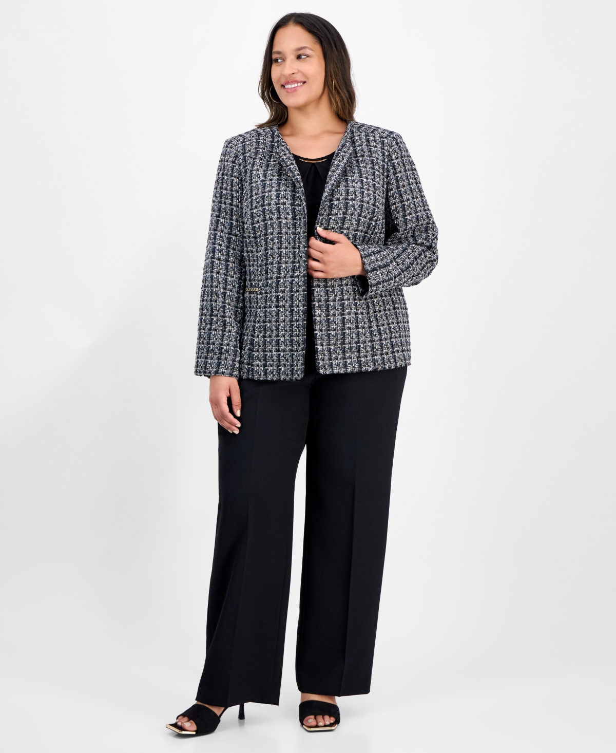 Kasper Plus Size Tweed Metallic-trim Jacket