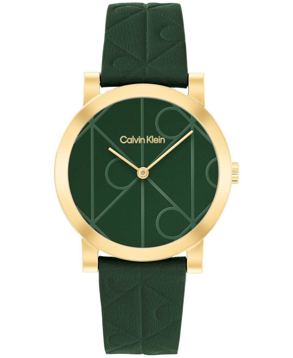 Women's Ck Monogram Green Leather Strap Watch 32mm - Green