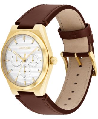 Men's CK Motion Brown Leather Strap Watch 39mm