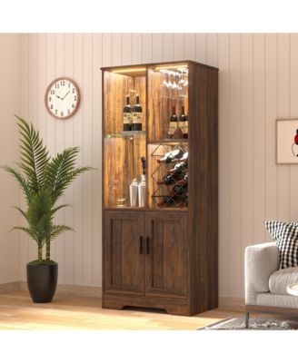 Modern style home bar cabinet with LED lights and tempered glass doors.