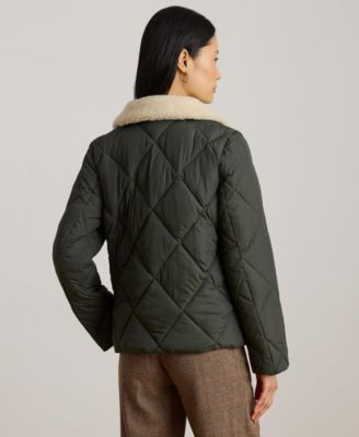 Women's Faux-Fur-Collar Diamond Quilted Jacket