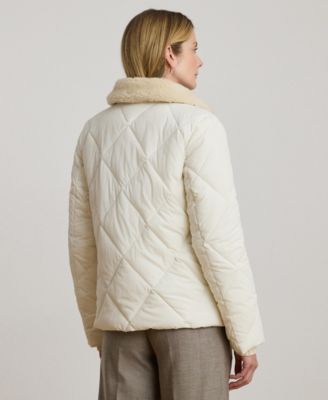 Women's Faux-Fur-Collar Diamond Quilted Jacket