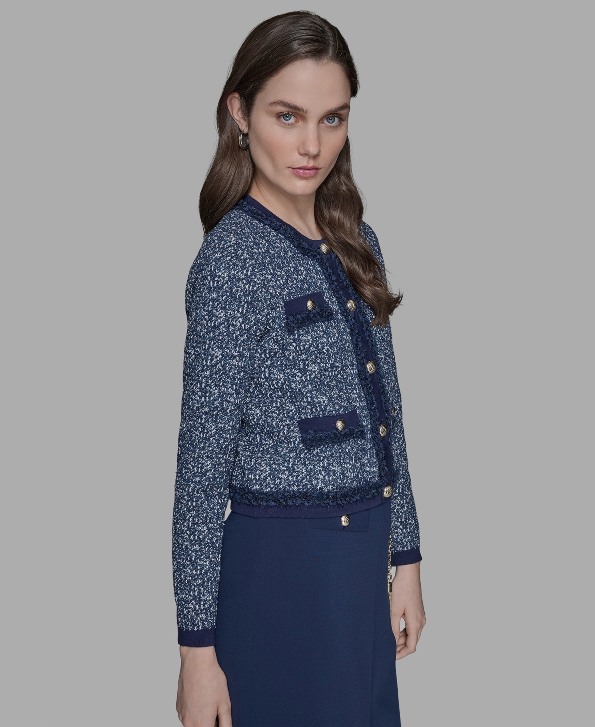 Karl Lagerfeld Petite Button-front Cardigan In Black