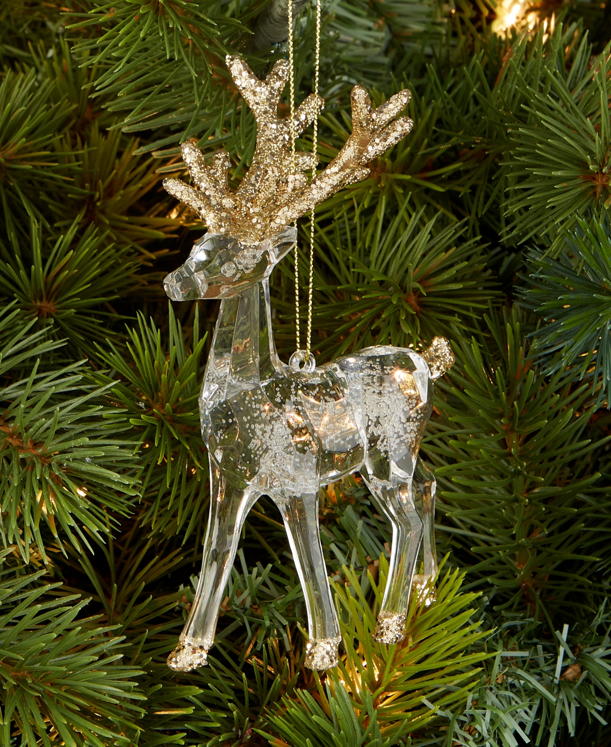 Holiday Lane Iced Delight Clear And Gold Deer Ornament, Macy's Exclusive