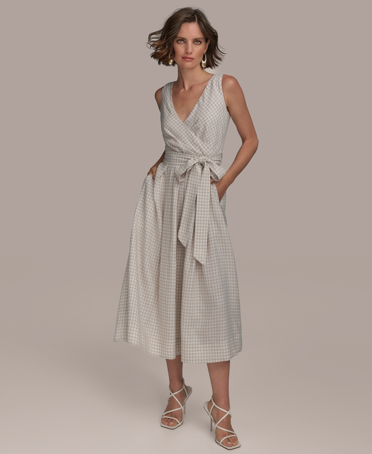 Women's Sleeveless V-Neck Midi Dress - Tuscan Grey/Cream