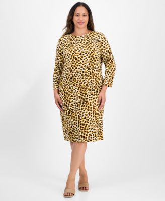 Kasper - Plus Size Animal Print Long-Sleeve Dress