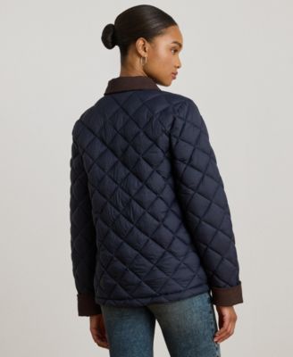 Women's Corduroy-Collar Diamond Quilted Jacket