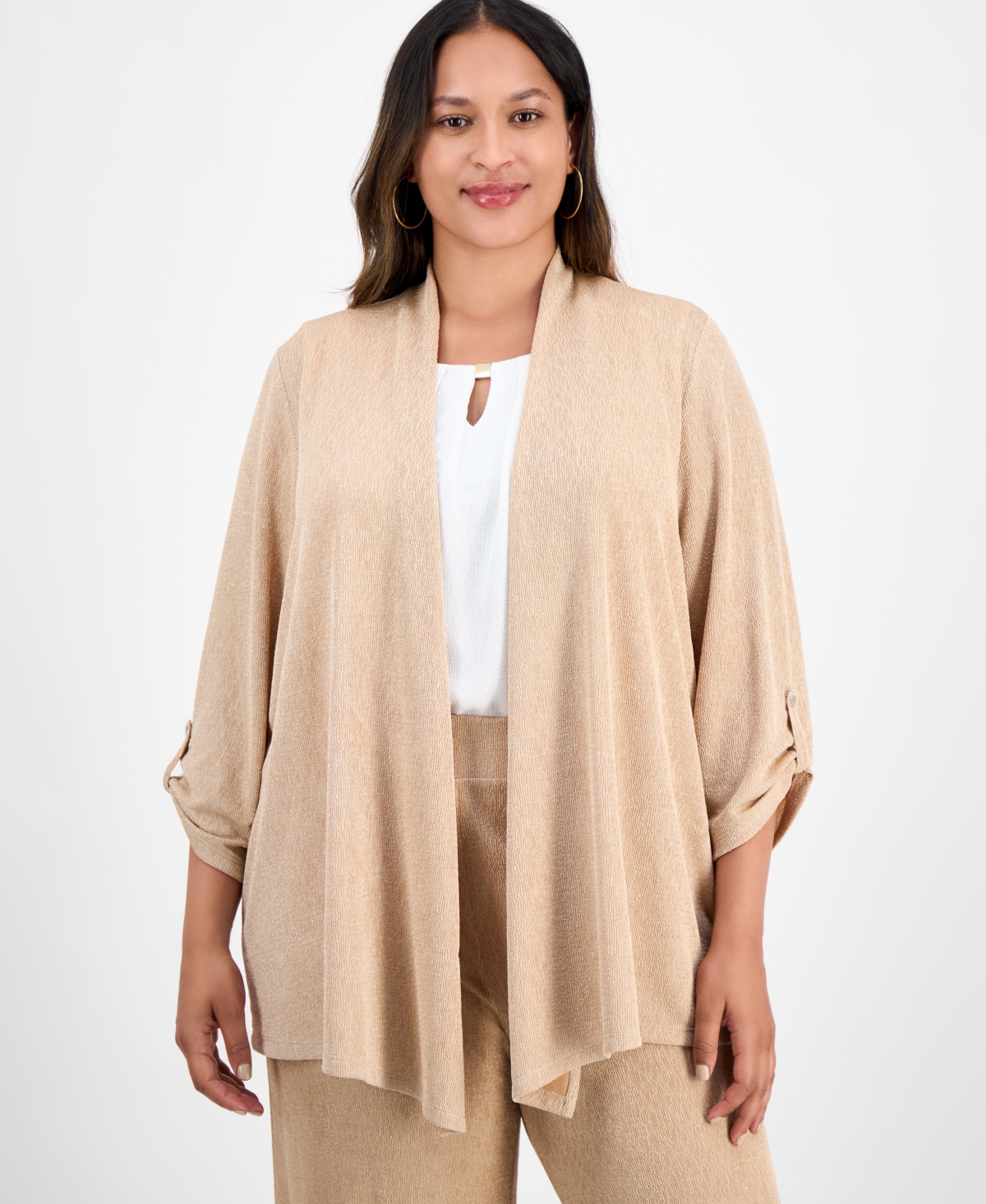 Kasper Plus Size Cozy Open-front Cardigan In Multi