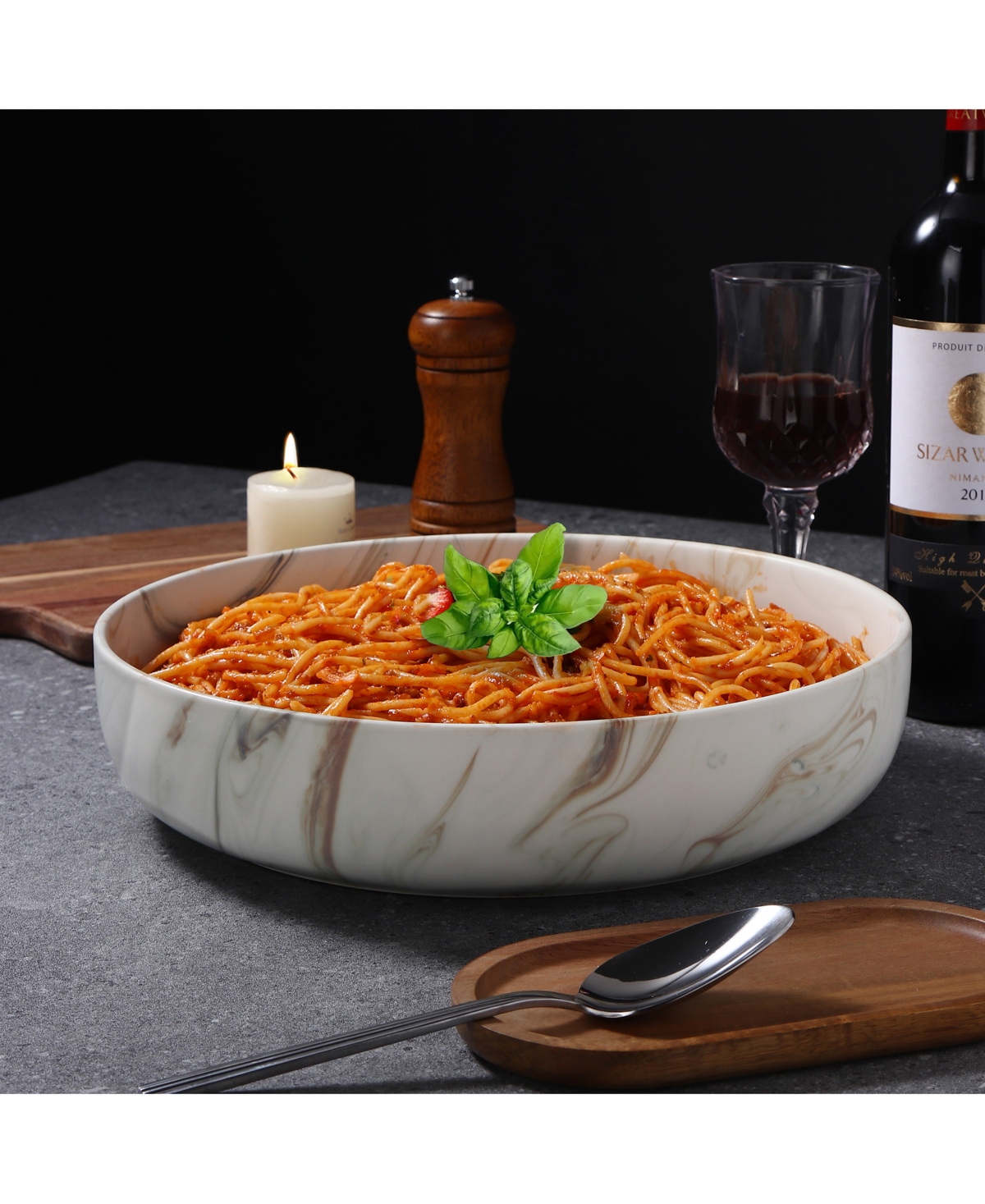 Lorren Home Trends Shiny Marble Pattern Serving Bowl, 96-oz. In Sand