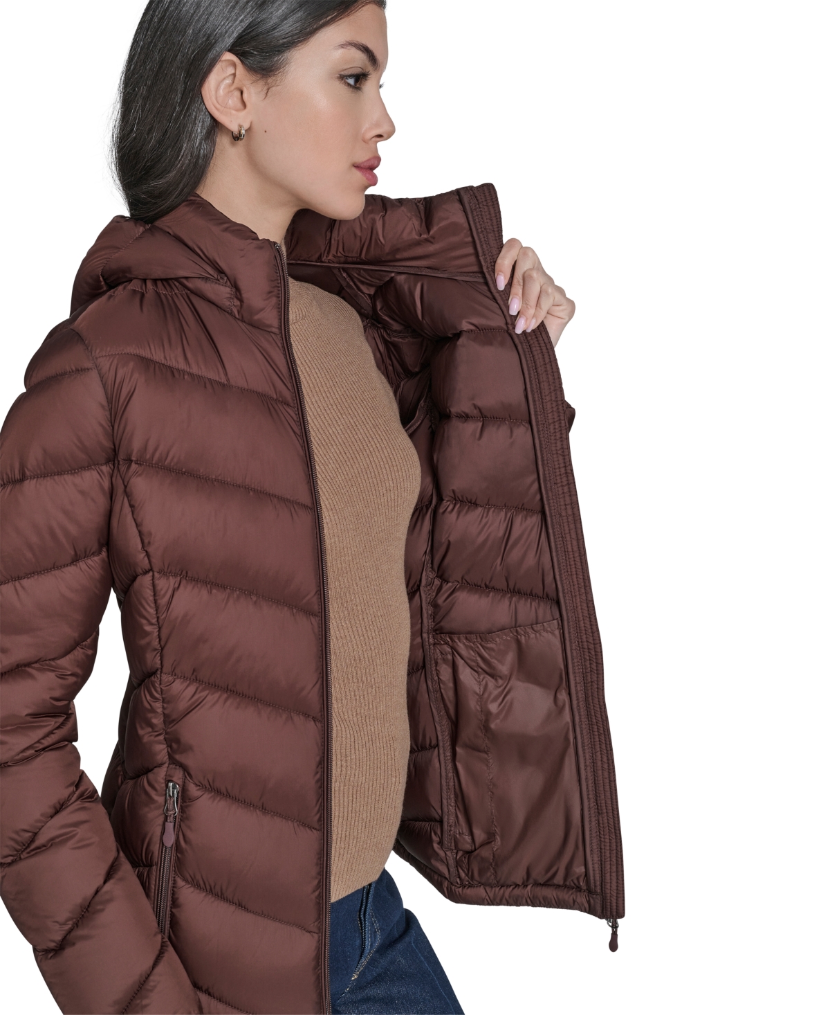 Charter Club Women's Packable Hooded Puffer Coat, Created For Macy's In Brown