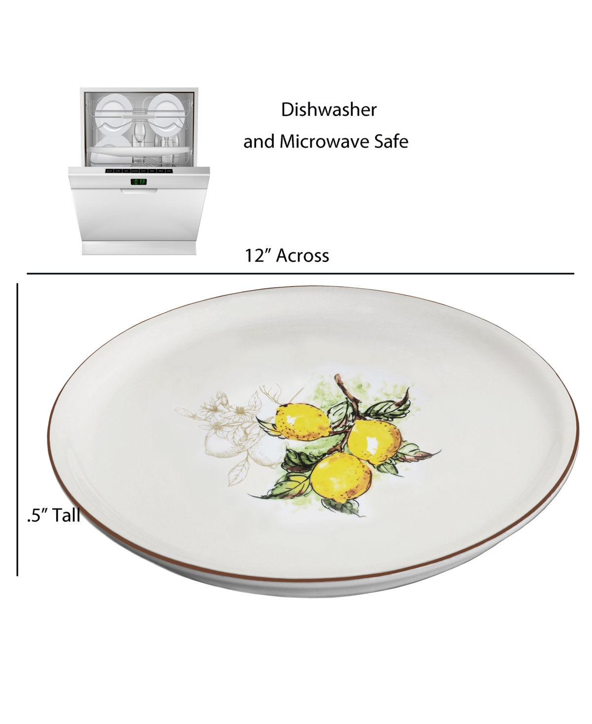 Lorren Home Trends Lemon Round Pizza Serving Platters, Set Of 2 In White