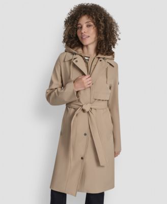 Women's Hooded Bibbed Belted Trench Coat