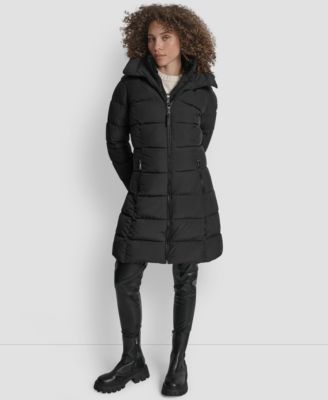 DKNY - Women's Bibbed Hooded Zip-Front Puffer Coat