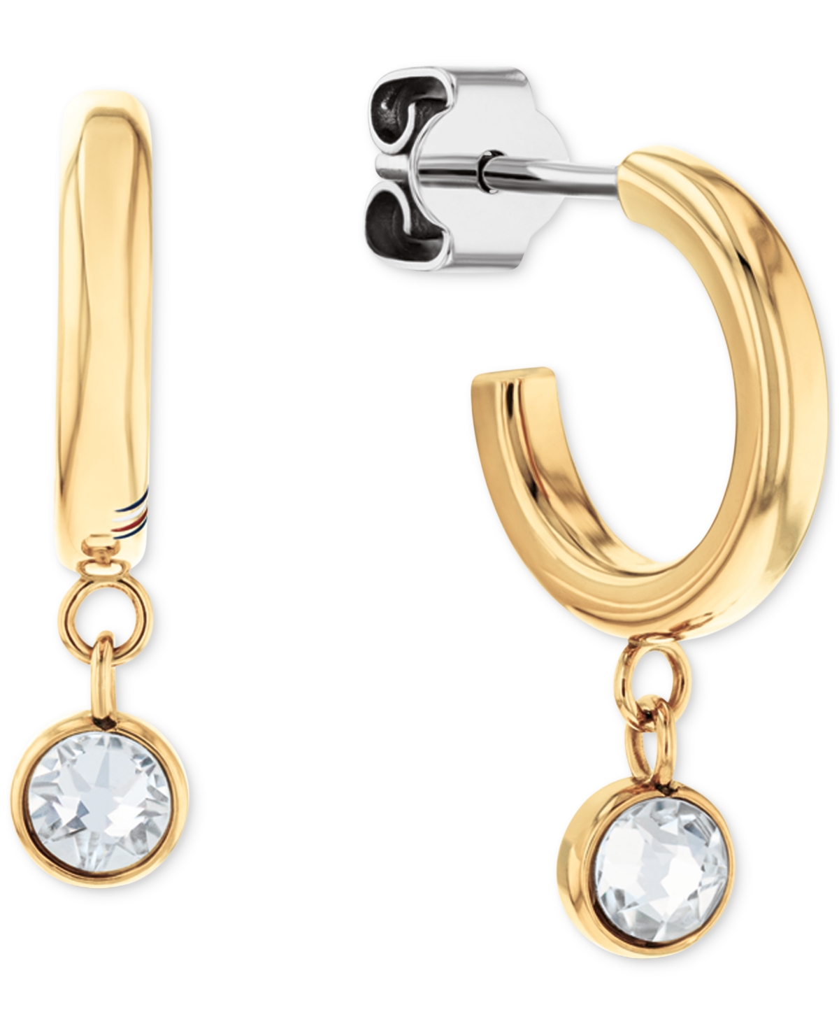 2-Pc. Set Pave Stud & Crystal Charm Hoop Earrings - Gold