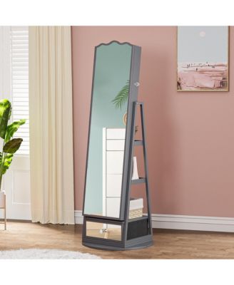 60&deg; Rotating Full-Length Mirror Jewelry Cabinet with Lights