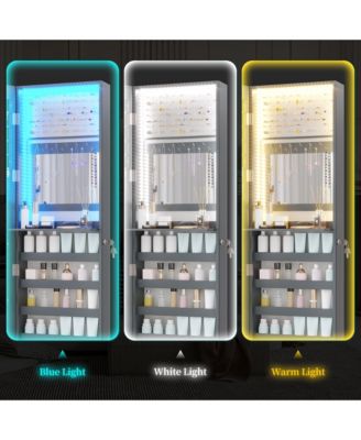 Wall/Door Mounted LED Jewelry Storage Mirror Cabinet