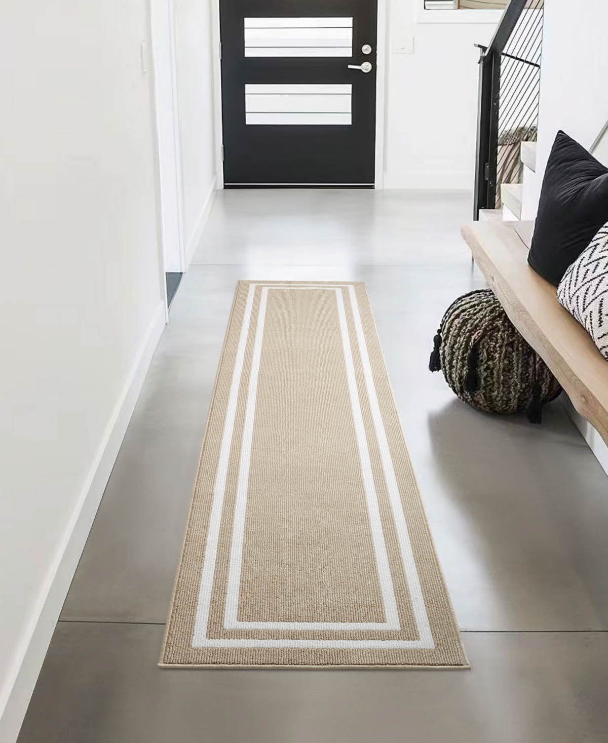 Jean Pierre New York Double Line Border Tufted Runner Rug