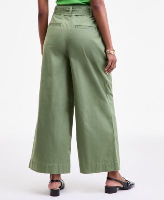 Women's High-Rise Belted Cropped Wide-Leg Pants