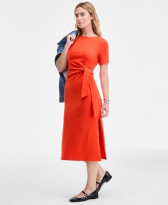 Women's Crewneck Wrap Tie Dress, Created for Macy's
