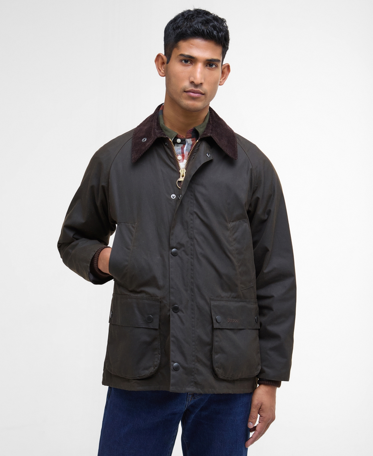 Barbour Brown Waxed Cotton Ashby Jacket In Green