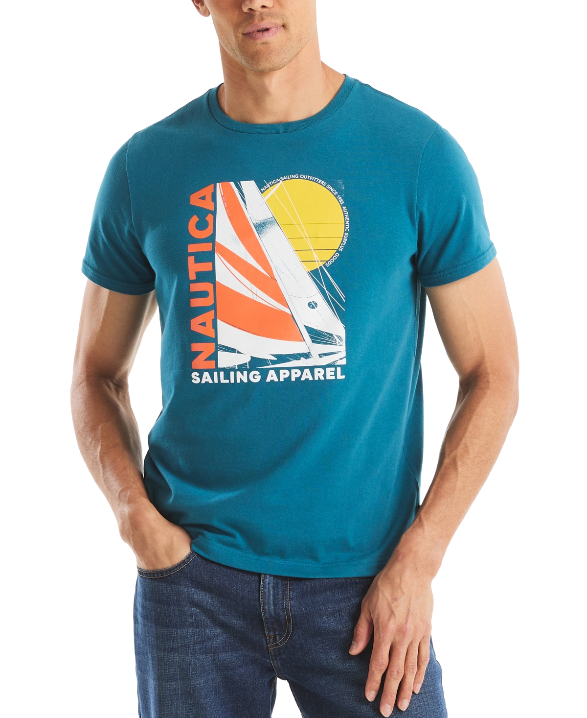 Men's Short Sleeve Modern Sailboat Graphic T-Shirt - Blue Coral