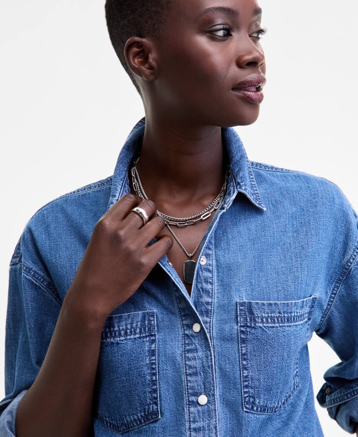 On 34th Women's Denim Patch Pocket Shirt, Macy's Exclusive In Blue