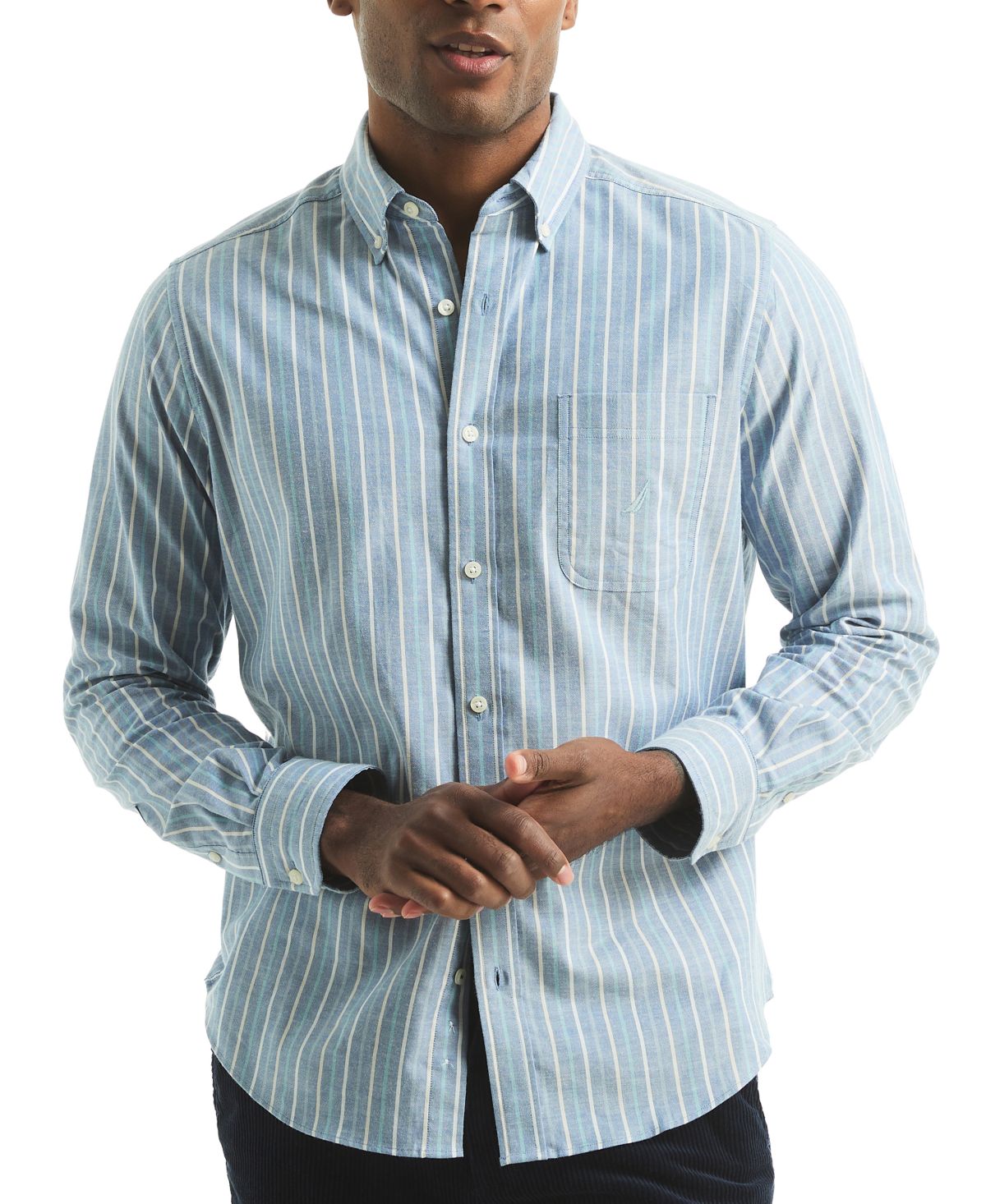Мужская рубашка в полоску на пуговицах с длинным рукавом