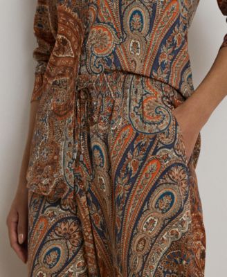 Women's Paisley Crepe Wide-Leg Pants