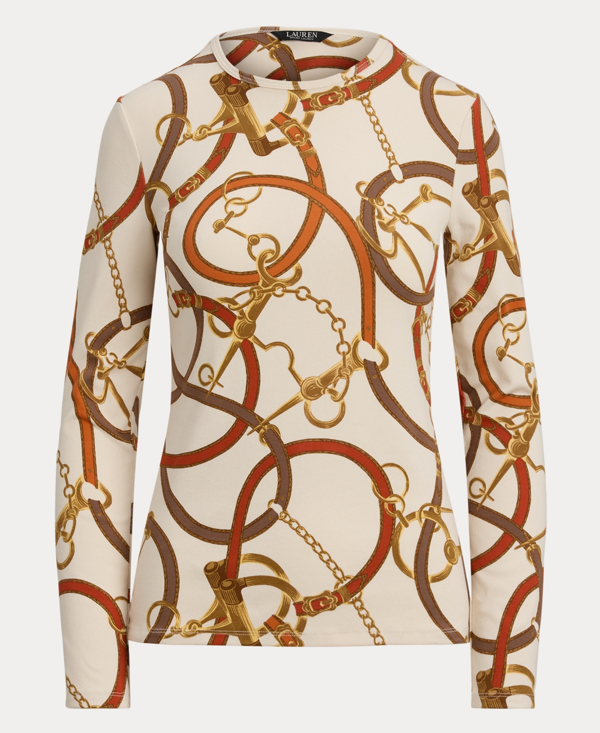 Ralph Lauren Womens Belting Print Cotton Long Sleeve Tee P Xs Xxl In Multi