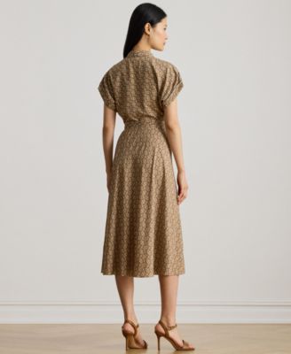 Women's Geo-Print Belted Crepe Dress