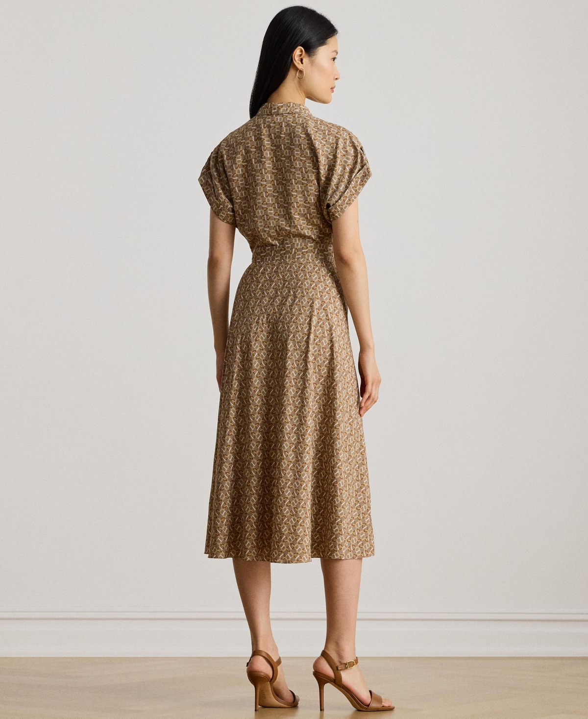Ralph Lauren Womens Geo Print Belted Crepe Dress 0p 18 In Brown