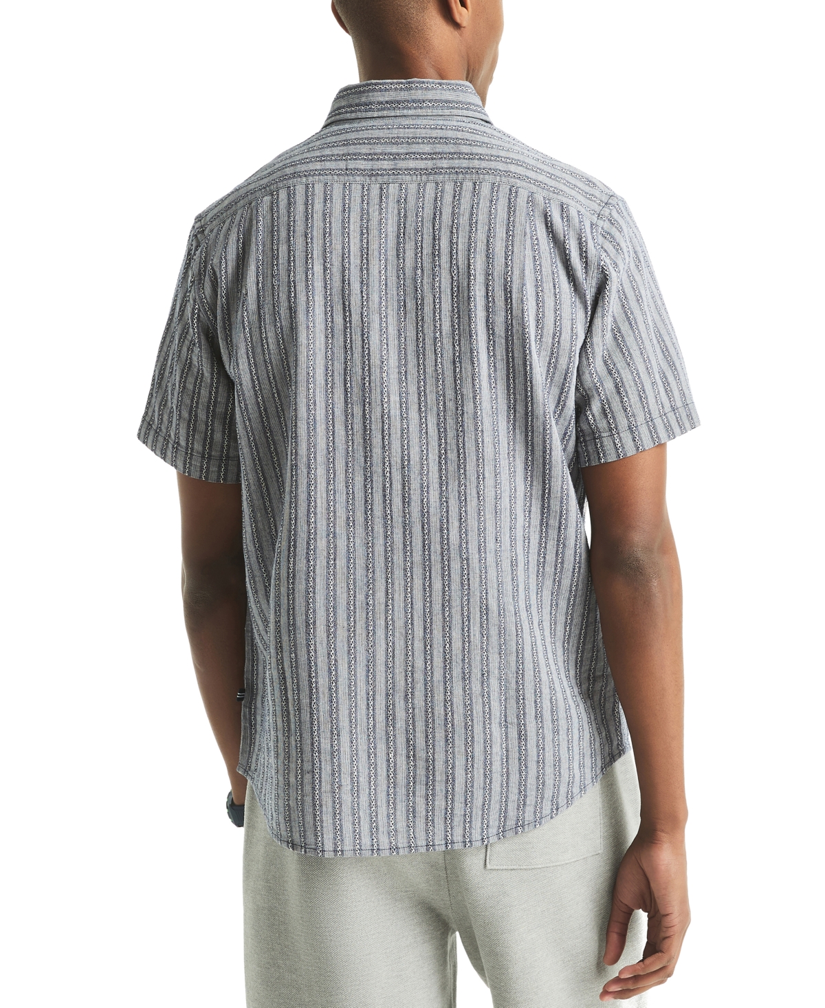 Nautica Men's Short Sleeve Dobby Stripe Button-front Shirt In Gray