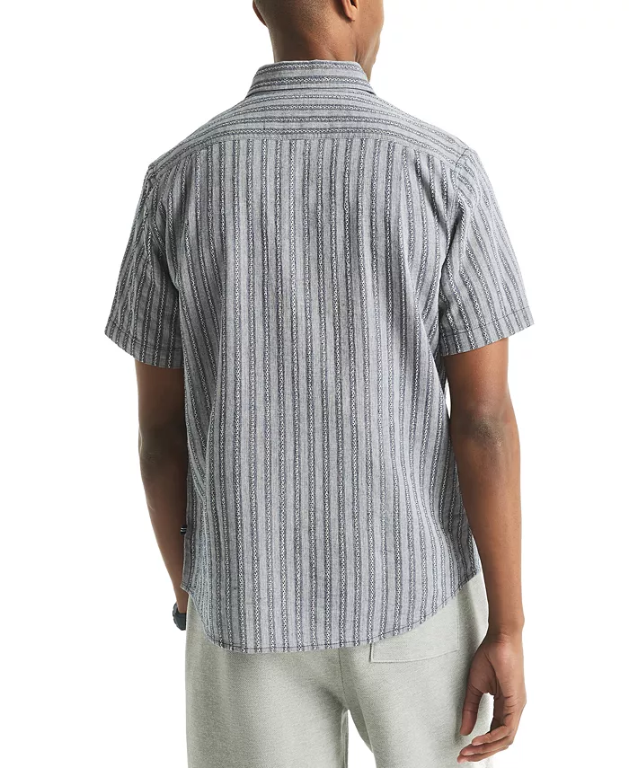 Men's Short Sleeve Dobby Stripe Button-Front Shirt - thumbnail 4