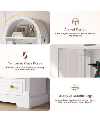 Arched Glass Display Cabinet with LED Motion Sensor Light