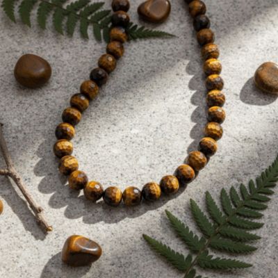 Faceted Brown Natural Tiger Eye Round 8MM Bead Strand Necklace Silver Plated Toggle Clasp