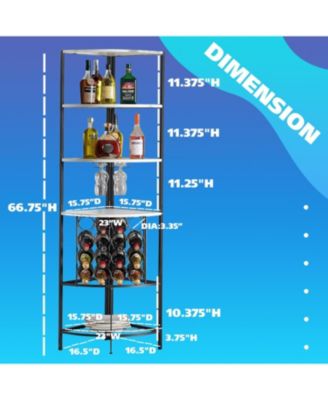 5 Tier Corner Wine Rack with Glass Holder and Storage Shelves, Wine Bar Cabinet for Living Room, Dining Room, Kitchen