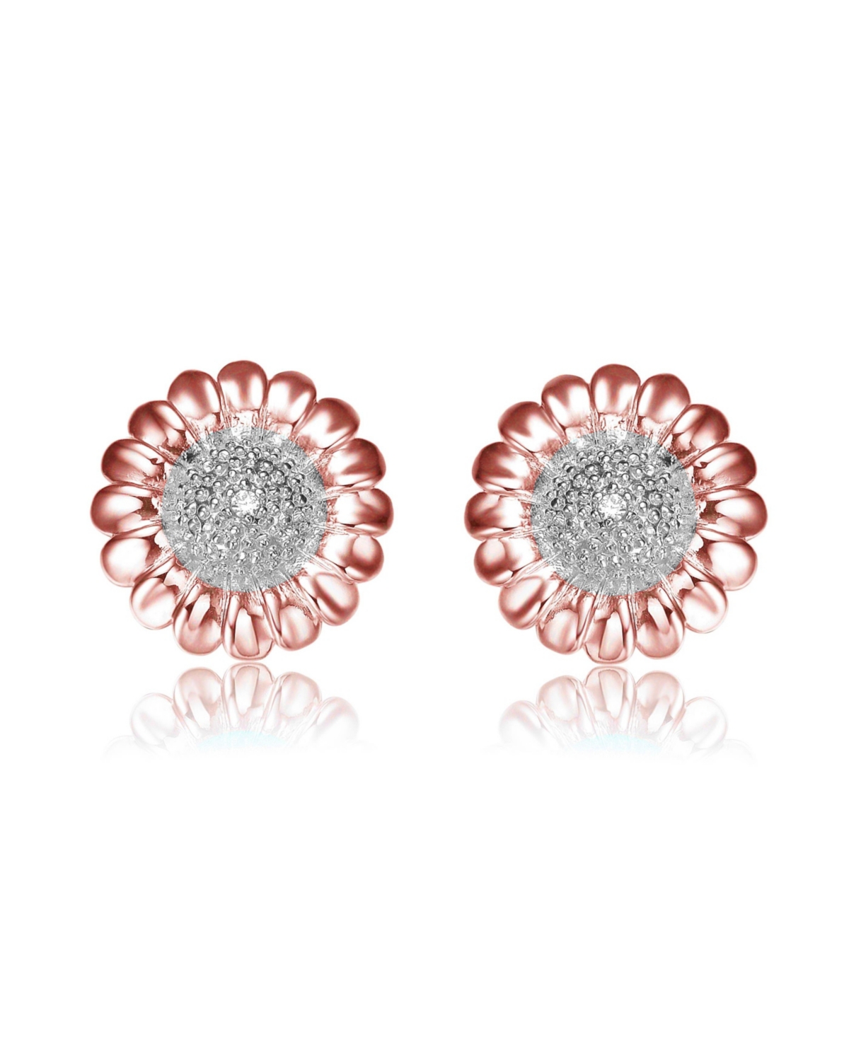Clear Round Cubic Zirconia Sunflower Inspired Stud Earrings - Gold