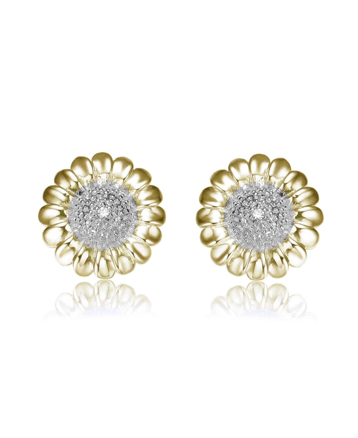 Clear Round Cubic Zirconia Sunflower Inspired Stud Earrings - Gold